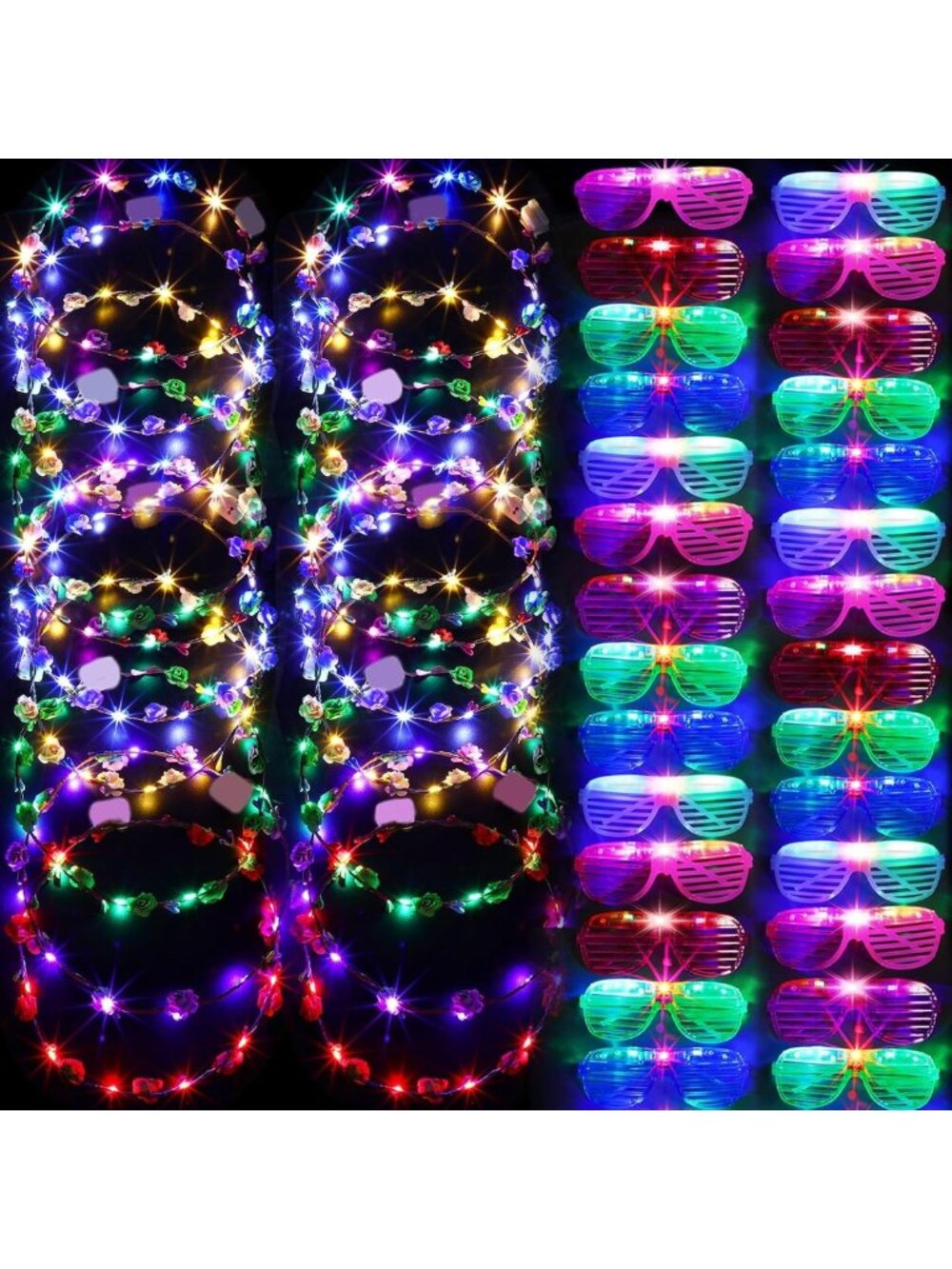 Glow in the Dark LED Glasses & Flower Crown Headband | Neon Party Supplies 48
